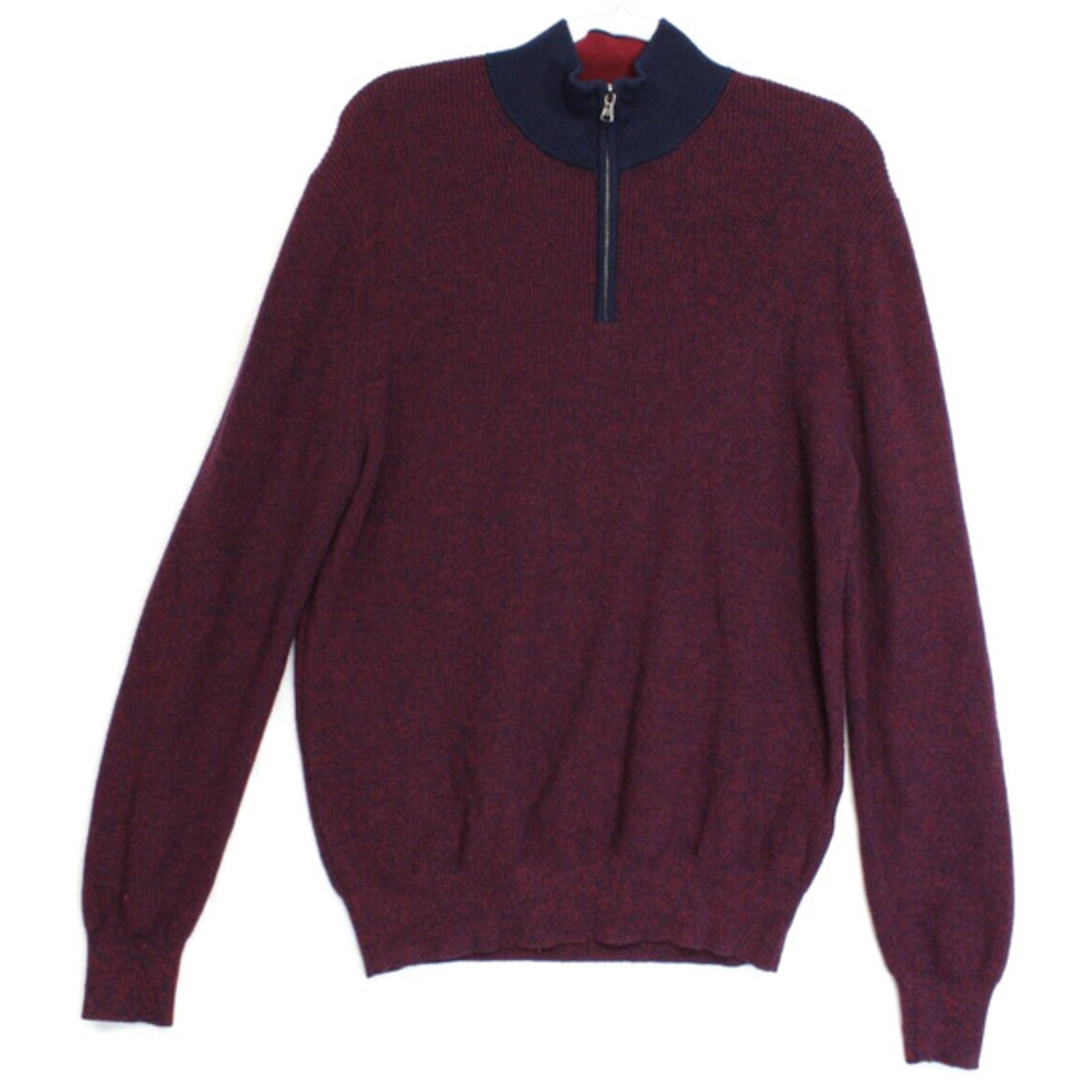 Zachary Prell Wool Silk Quarter Zip Sweater Men's L‎ Burgundy Navy Knit Pullover
